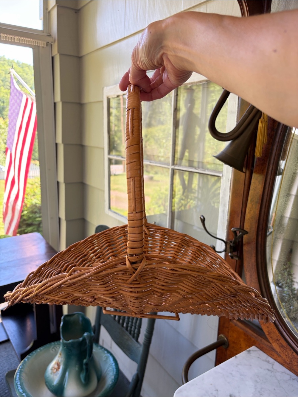 Vintage Woven Wicker Basket with Handle - Natural Brown